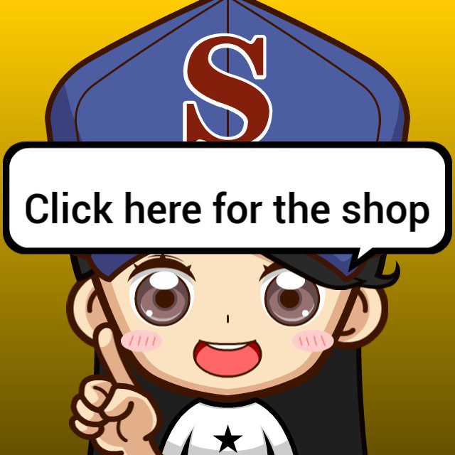 cartoonist girl with head and text bulb saying click here to shop