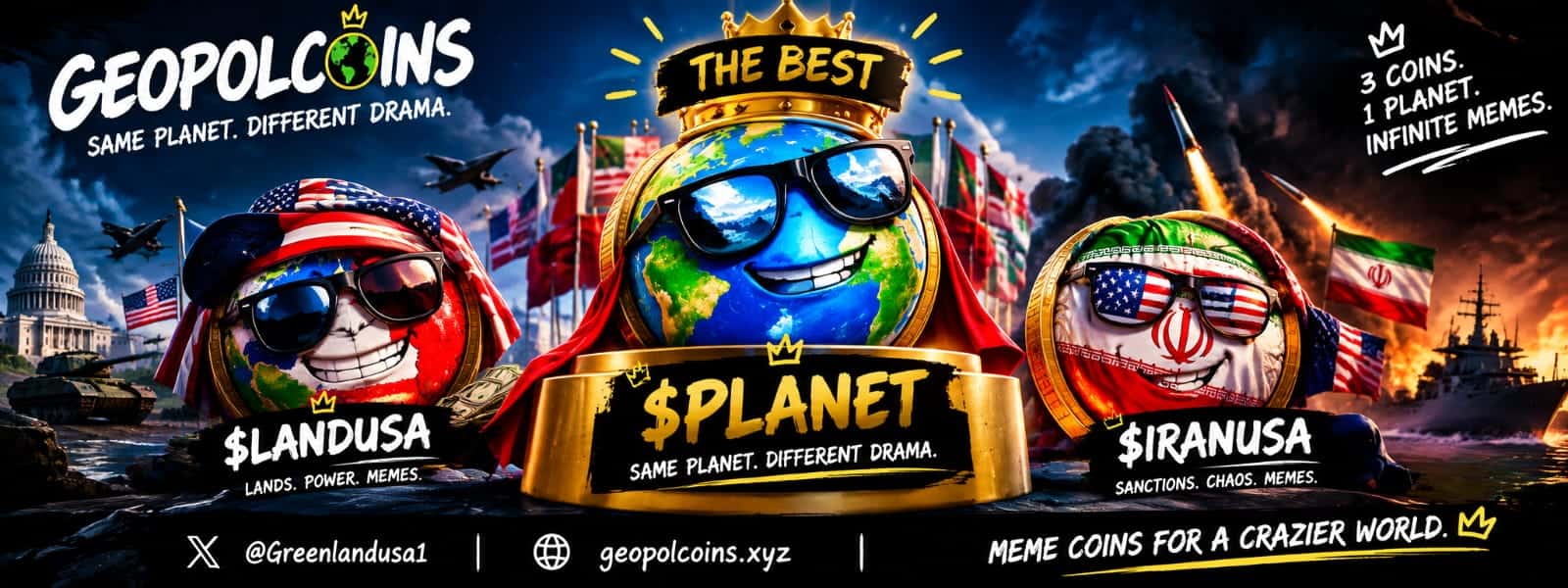 GeopolCoins banner featuring the community coin universe